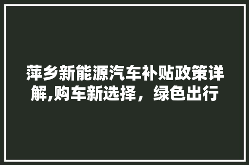 萍乡新能源汽车补贴政策详解,购车新选择，绿色出行新篇章  第1张 萍乡新能源汽车补贴政策详解,购车新选择，绿色出行新篇章 汽车配件