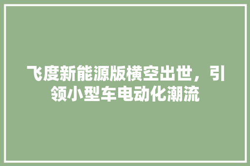 飞度新能源版横空出世，引领小型车电动化潮流
