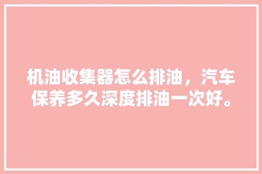 机油收集器怎么排油，汽车保养多久深度排油一次好。  第1张 机油收集器怎么排油，汽车保养多久深度排油一次好。 热门车